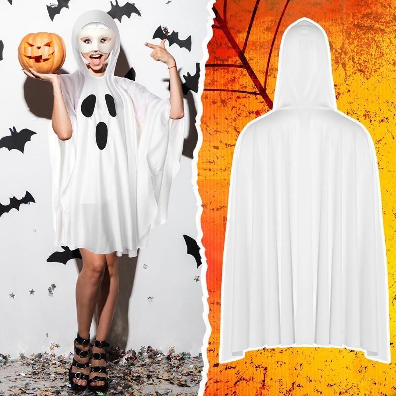 Halloween Party Women's Hooded Ghost Cloak Digital Print Robe Cloak Children's Fancy Dress Up Costume