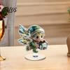 Angel Figurine for Mantel Xmas Acrylic Ornament, 2D Flat Tree Gingerbread Man Ornament with Seasonal Tabletop Display Rotatable Base, Christmas Table
