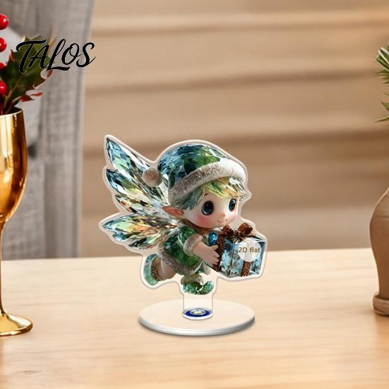 Angel Figurine for Mantel Xmas Acrylic Ornament, 2D Flat Tree Gingerbread Man Ornament with Seasonal Tabletop Display Rotatable Base, Christmas Table