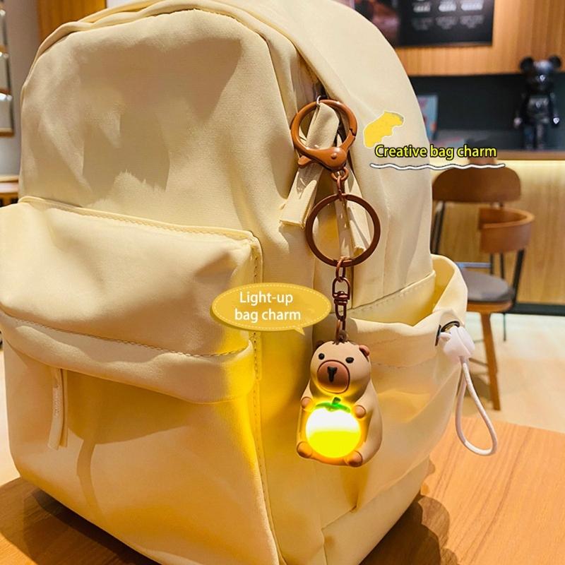 Glowing Capybara Keychain Soft PVC Animal Designs Capybara Hugging Orange Keyring Easy Carry Cute Keyring Accessory