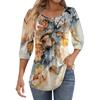 Women's Puff  3/4 Sleeve Tunic Tops Pleated Neck Blouses Casual Loose Spring And Summer T-Shirts