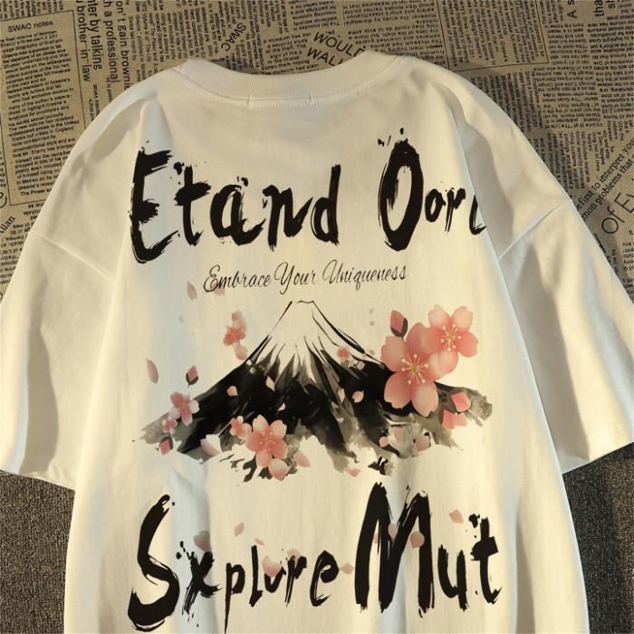 

Summer Japanese Fashion Trend Cartoon Printed Round Neck Tshirt Shortsleeved Largesize Universal Top for Unisex and Women XL