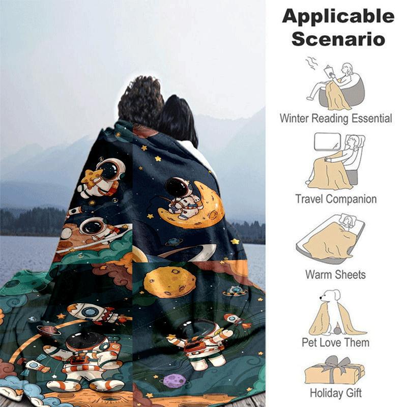 1pc Astronaut Printing Lightweight Flannel Blanket, Comfortable and Warm Blanket, for Camping Sofa Bed and Couch Office, Suitable for Gift Bl