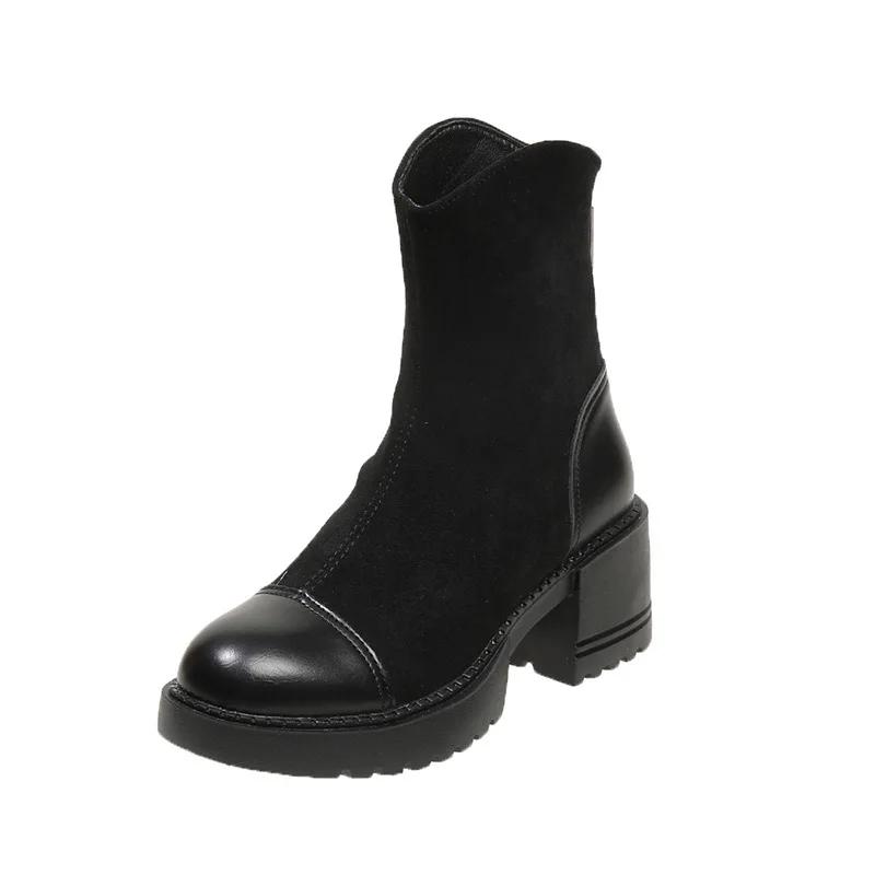 Fashion Women's Boots New Spring Autumn High-heel Boots Platform New British Round Toe Anti Slip Zipper Wear-resistant Fashion Boots