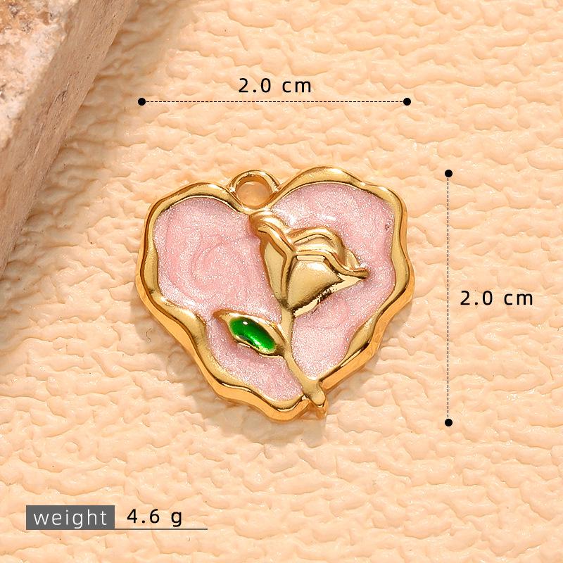 Colorful Geometric Heart Flower Drip Oil Stainless Steel Earrings & Necklace Set