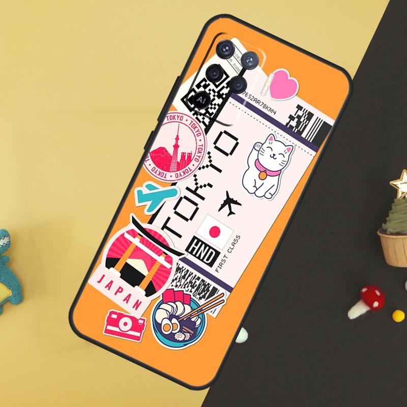 Travel Boarding Pass Tokyo Case For Oppo A58 A78 A98 A18 A38 A74 A94 A54 A15 A17 A57 A6 A5 Pro A16 A76 A96 A40 A60 A80