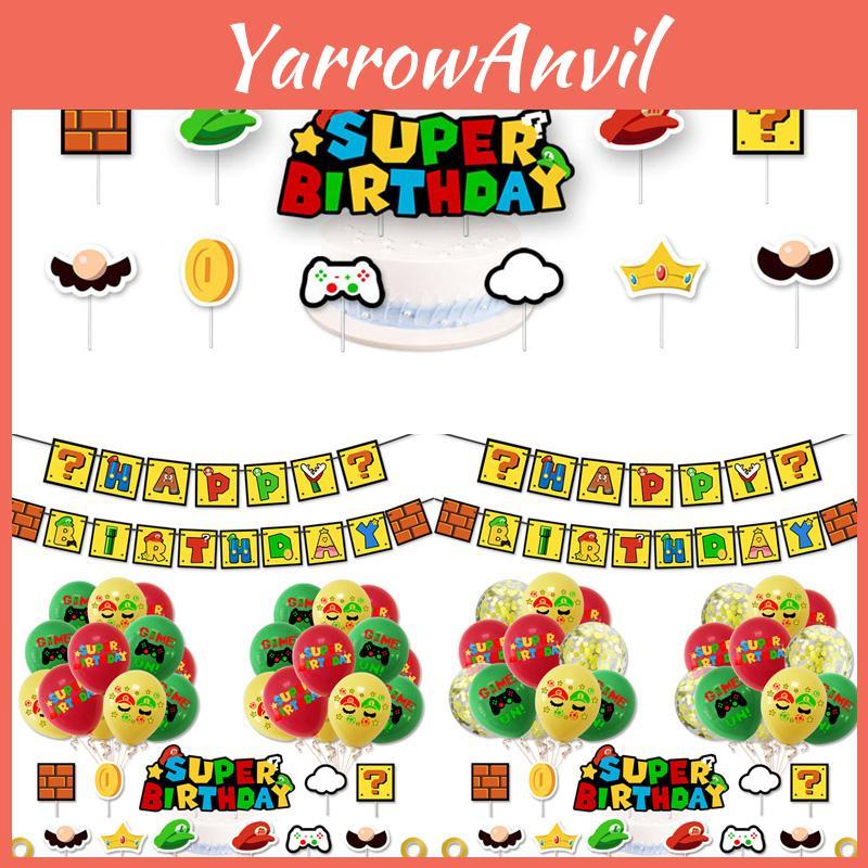Super Mary Mario Ballonger Kakedekorasjon Banner For Livlig Bursdagsfest Dekor