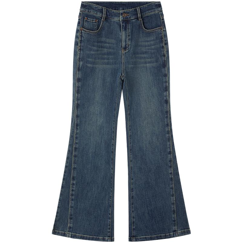 JUZUI Women s Deconstructed Slim-Fit Flare Denim Pants M