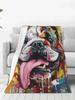 English Bulldog Flannel Throw Blanket Super Warm Oil Painting Animal Design for Couch Bed Picnic Funny Bedspread Sofa Cover
