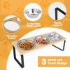 Tilt 15° Raised Cat Food Bowl 3 Stainless Steel Bowls, Drinking and Eating With Wooden Stand Anti-vomiting Suitable for Cats
