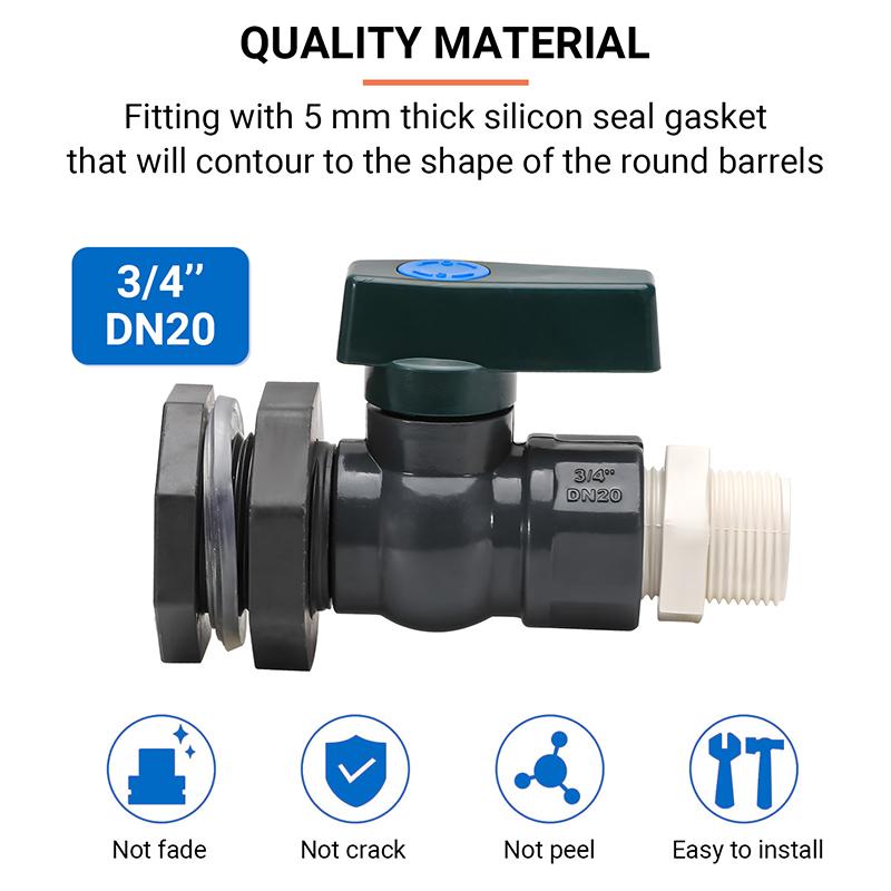 Pvc Rain Barrel Diverter Kit 3/4 Inch Rain Barrel Valve Rain Barrel Spigot Kit With Bulkhead Fitting Adapter