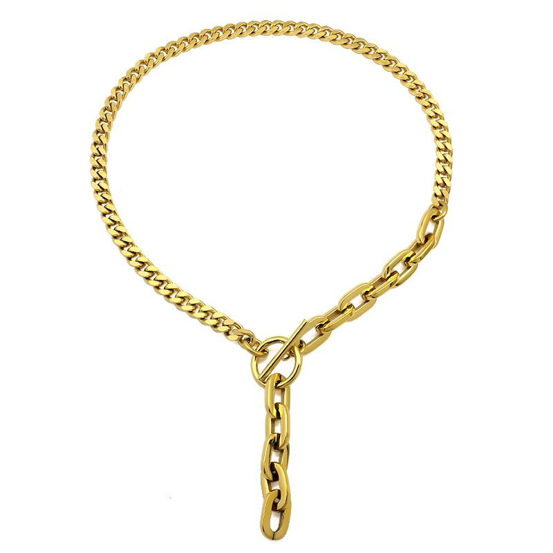 Stainless Steel Hip Hop Cuban Link Chain for Women Men T bar Toggle Clasp Long Chain Pendant Charm Choker Necklace Party Jewelry