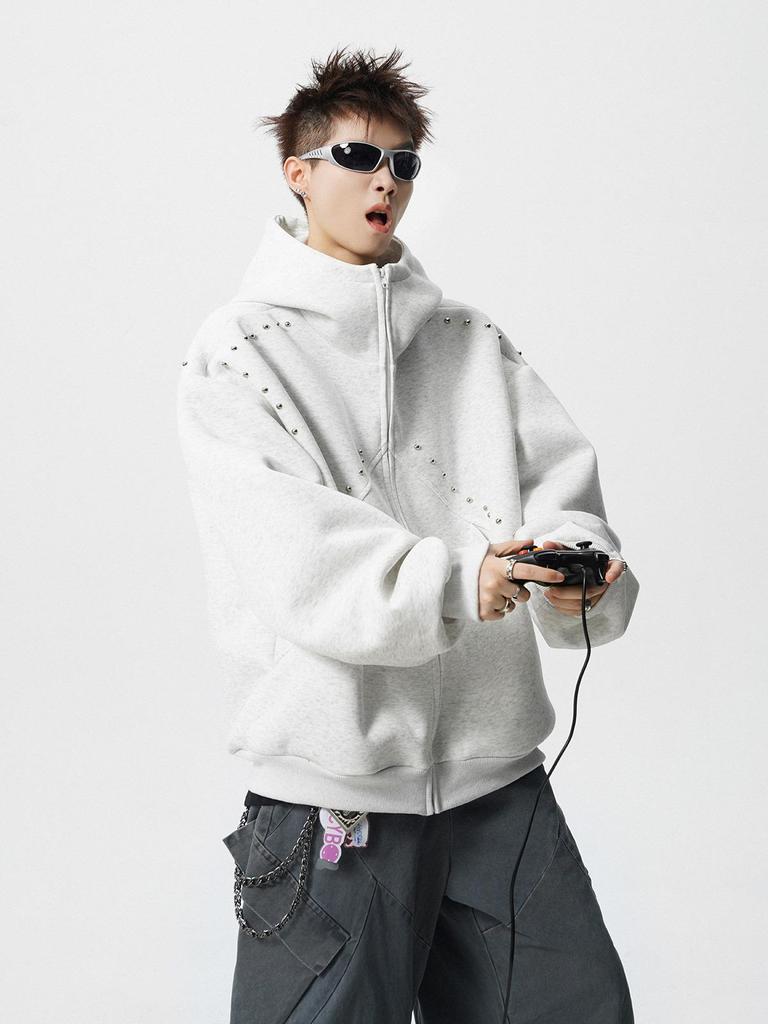 Unisex Pánský/Dámský Těžký Mikinový Svetr s Nýty - Podzim/Zima 2025 Trendy Volná Bunda