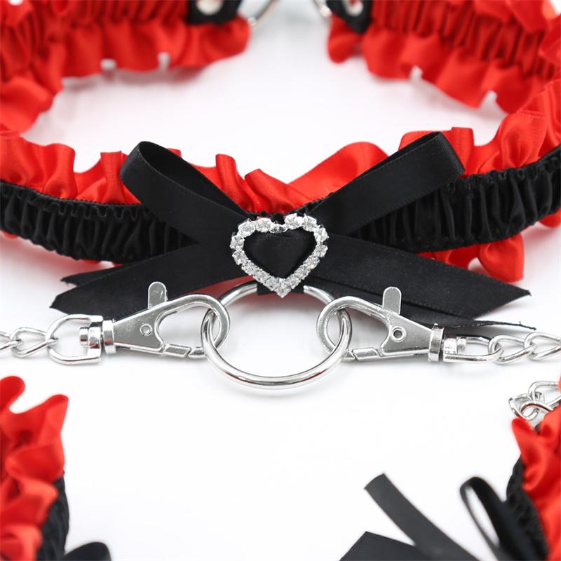 Elastic Band Heart-shaped Handcuff Neck Set Black and Red Bow Flirting Suit Sweethearts Temperament and Interest Article for