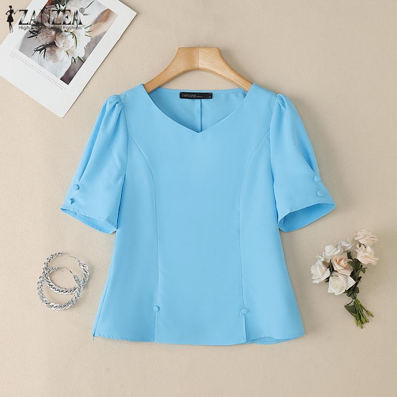 ZANZEA Bluză casual de vară pentru femei cu gât în V și mâneci scurte