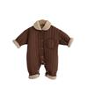 Coffee-Colored Fleece-Lined Baby Romper: Trendy Padded Cotton Jumpsuit for Boys/Girls
