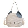 Lovely Cartoon Cat Tote Bag For Students Spacious Nylon Shoulder Bag