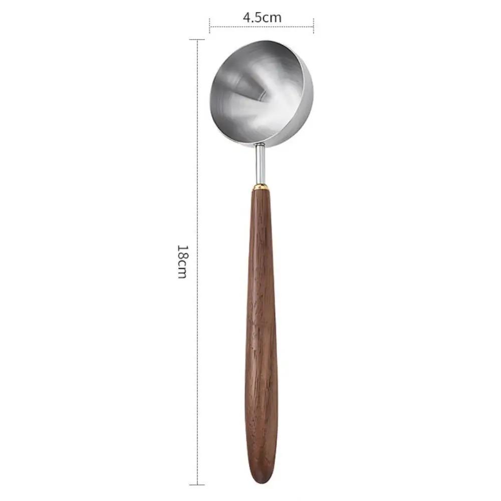 304 Stainless Steel Coffee Bean Measuring Spoons Long Handle 3/8/23ML Coffee Scoop Walnut Handle Coffee Powder Measuring Spoon