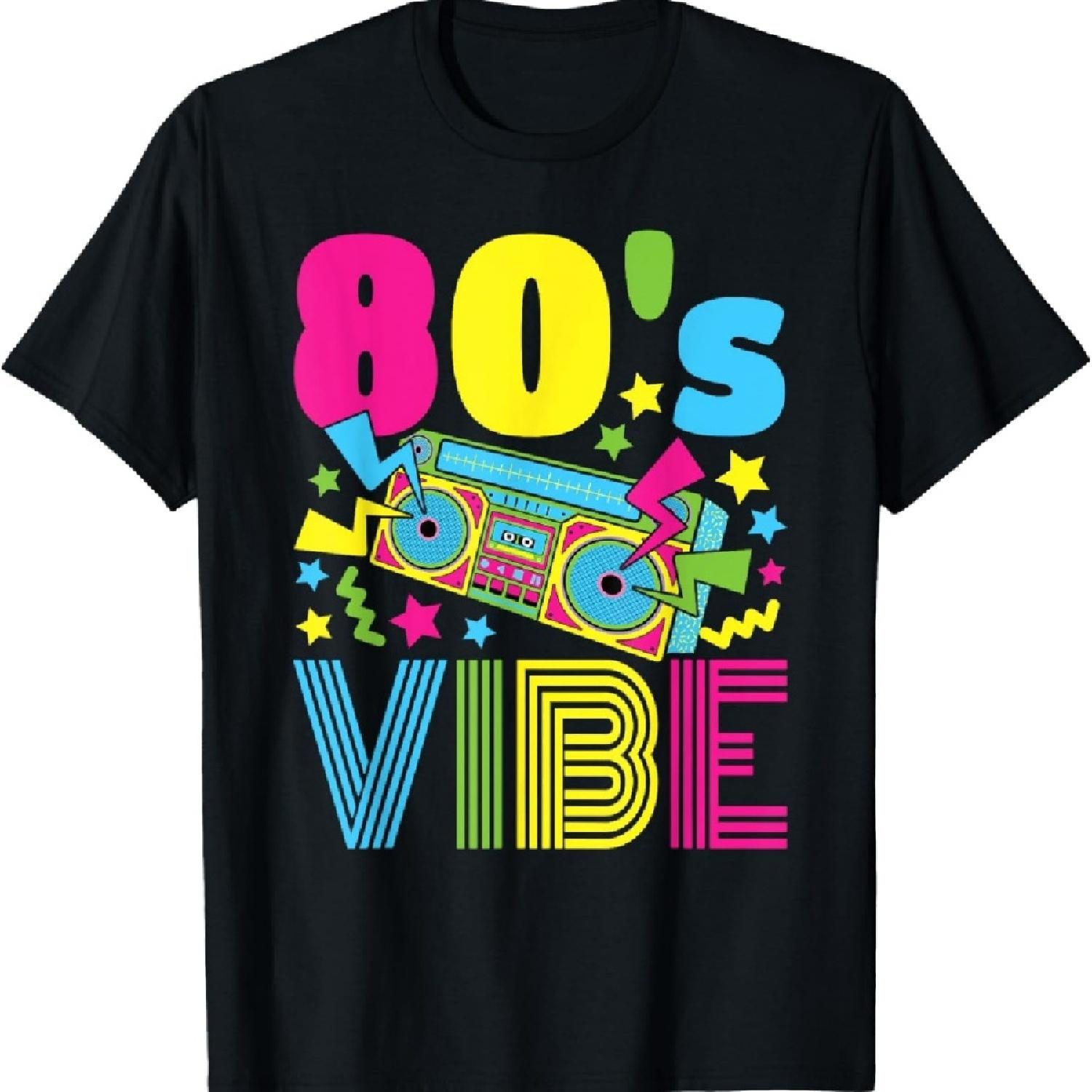 

80s Vibe 1980s Fashion T-Shirt Unisex-Kids Black Short Sleeve Classic Fit Cotton Blend T-Shirt Small_1 XXXXXL