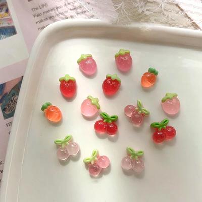 10pcs Resin Mini Cherry Strawberry Nail Art Flat Back Stone Figurines Scrapbook DIY Jewelry Decor Crafts