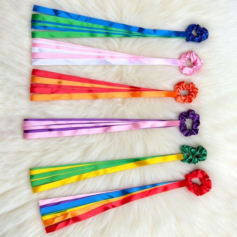 Dance Accessories Polyester Gymnastics Long Ribbon Rainbow Elastic Ribbon Headband Multicolor Wrist Straps Rhythm Dance