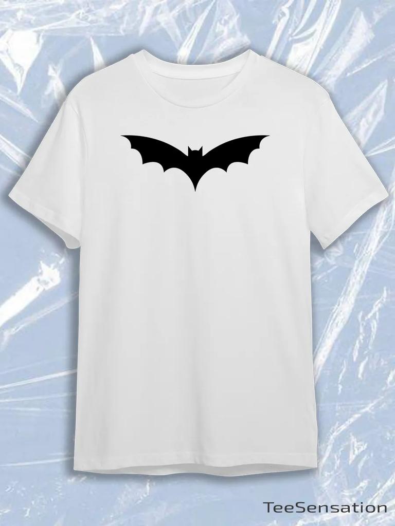 TeeSensation White Crew Neck Short Sleeve T-Shirt with Black New Batman Bat Symbol Print