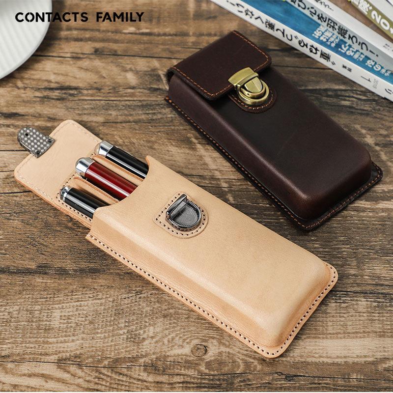 Full-Grain First-Layer Cowhide Pencil Case 3 Pcs, Handmade, Personalized And Creative Removable Pen Storage Box