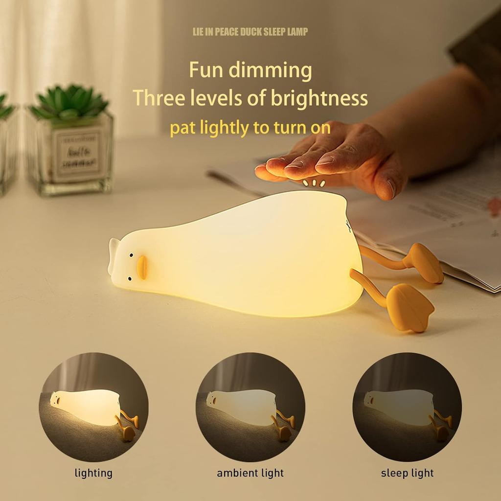 LED Lying Flat Duck Night Light, 3 Level Dimmable Nursery Nightlight,Cute Lamps Silicone Squishy Light Up Duck,Home Room Decor