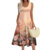 Women's Fashion Round Neck Sleeveless Pleated Beach Dress With Pockets Long Floral Dresses