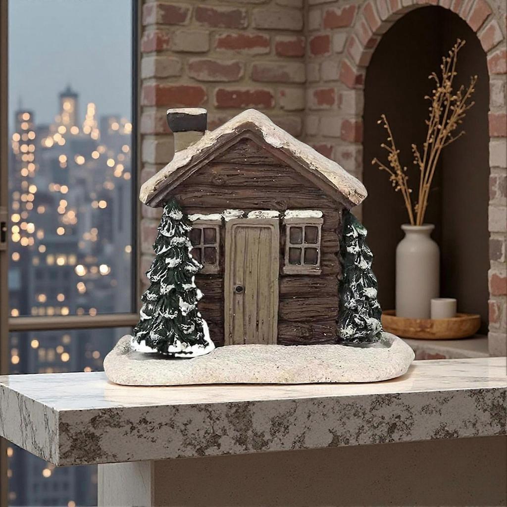Log Cabin Incense Burner Christmas Resin Snowy House Miniature Ornaments Rustic Chimney Fragrance Burner Gift