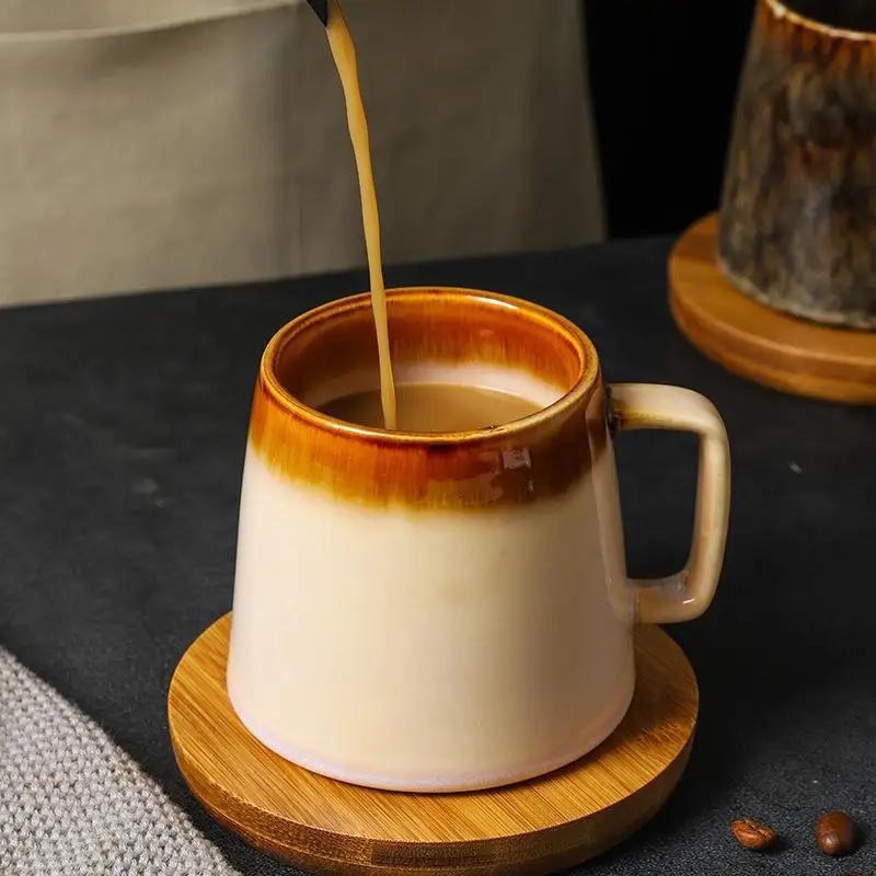 Japanese Vintage Ceramic Mug, High-Capacity Cup, Couple Drinking Home Office Handle, Coffee Tea Cups, Underglaze Color, 111ml