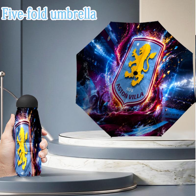 Aston Villa Football Club Mini Umbrella, 5-Fold, Lightweight, Retractable Umbrella Features 8 Ribs, Ideal for Outdoor Use Birthday Gifts