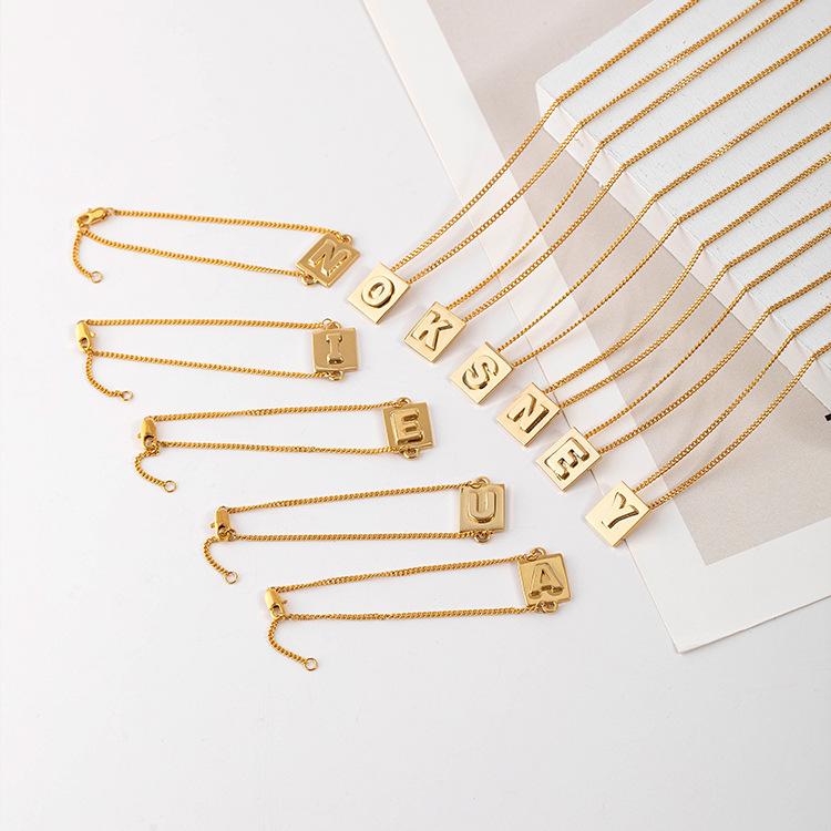 GEMCHIC Women's Vintage Gold Plated Square Letter Pendant Necklace