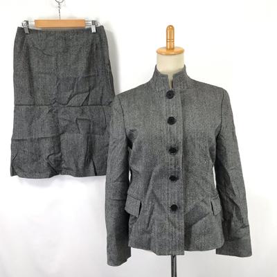 Made In Japan Skirt Suit Set 40 L Women Knee-Length Mao Collar Gray Fully Lined(USED)