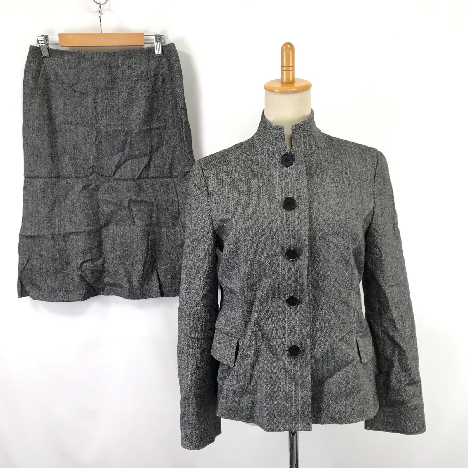 

Made in Japan Reflect Skirt Suit Set 40 L Women Knee-Length Mao Collar Gray Fully Lined(USED)