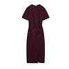 Spring New Women's Clothing Simple European and American Style Long Ruched Midi Skirt Short Sleeve round Neck Dress 1058153