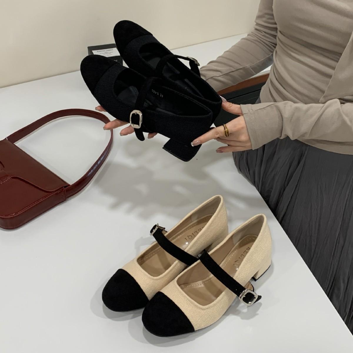 

2025 new round head color matching word with light mouth versatile OL foot cover commuter work women s shoes 39 хаки