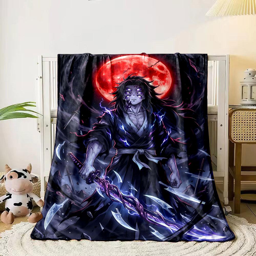 A Warrior with Glowing Eyes, a Crackling Sword, and a Red Moon Background. for All Seasons Blanket Lunch Break Throw Gift