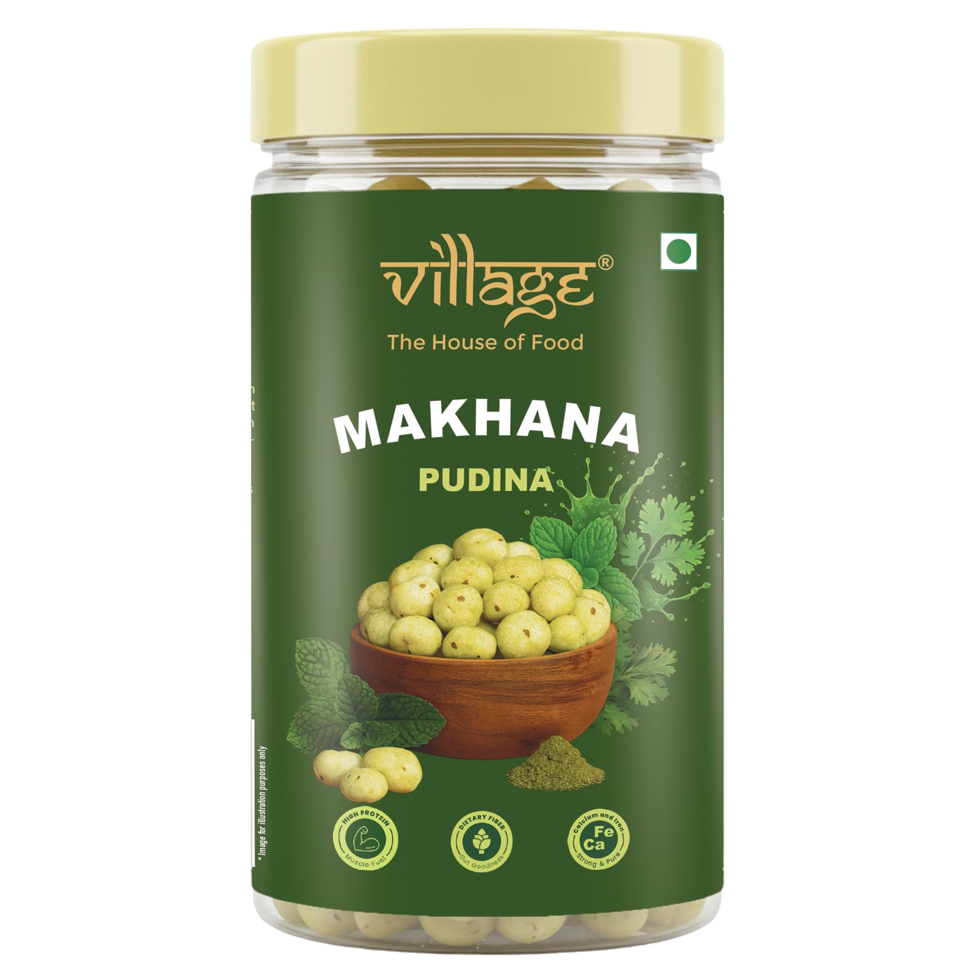 

Village-The House of Food Crunchy Roasted Makhana | Mint Pudina Flavoured | Jar 70g | Healthy Snack Roasted in Rice-Bran Oil | Guilt-Free & Crunc
