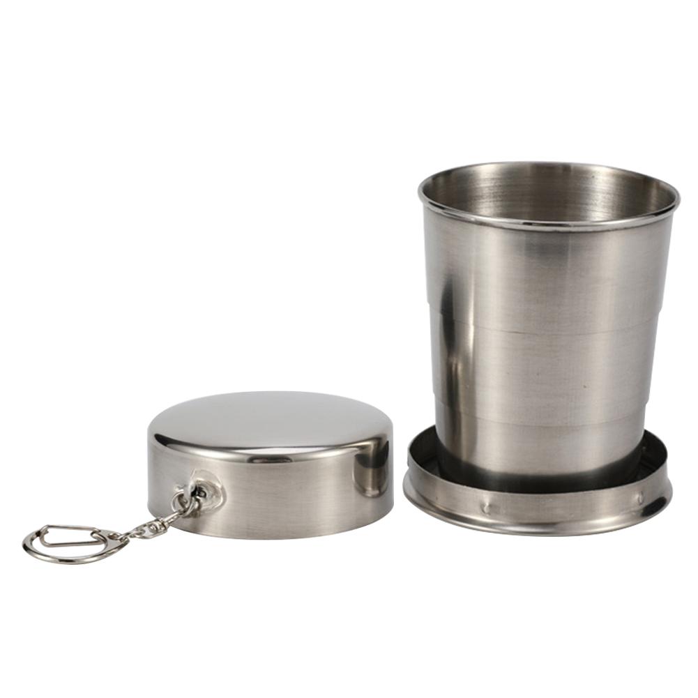

Stainless Steel Foldable Cup with Keychain Lid Portable Collapsible Cup Space Saving Camping Supplies for Park Family Picnic