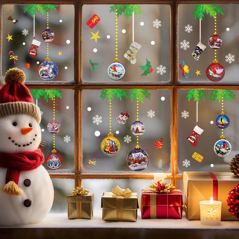 Santa Claus Electrostatic Sticker Window Display Festive Scene Decoration, Penguin Glass Door, Snowman Stickers