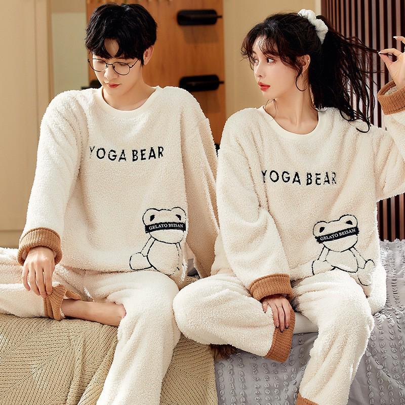 Pánské a dámské silné pyžamo z korálového fleecu: Hřejivá sametová flanelová zimní souprava