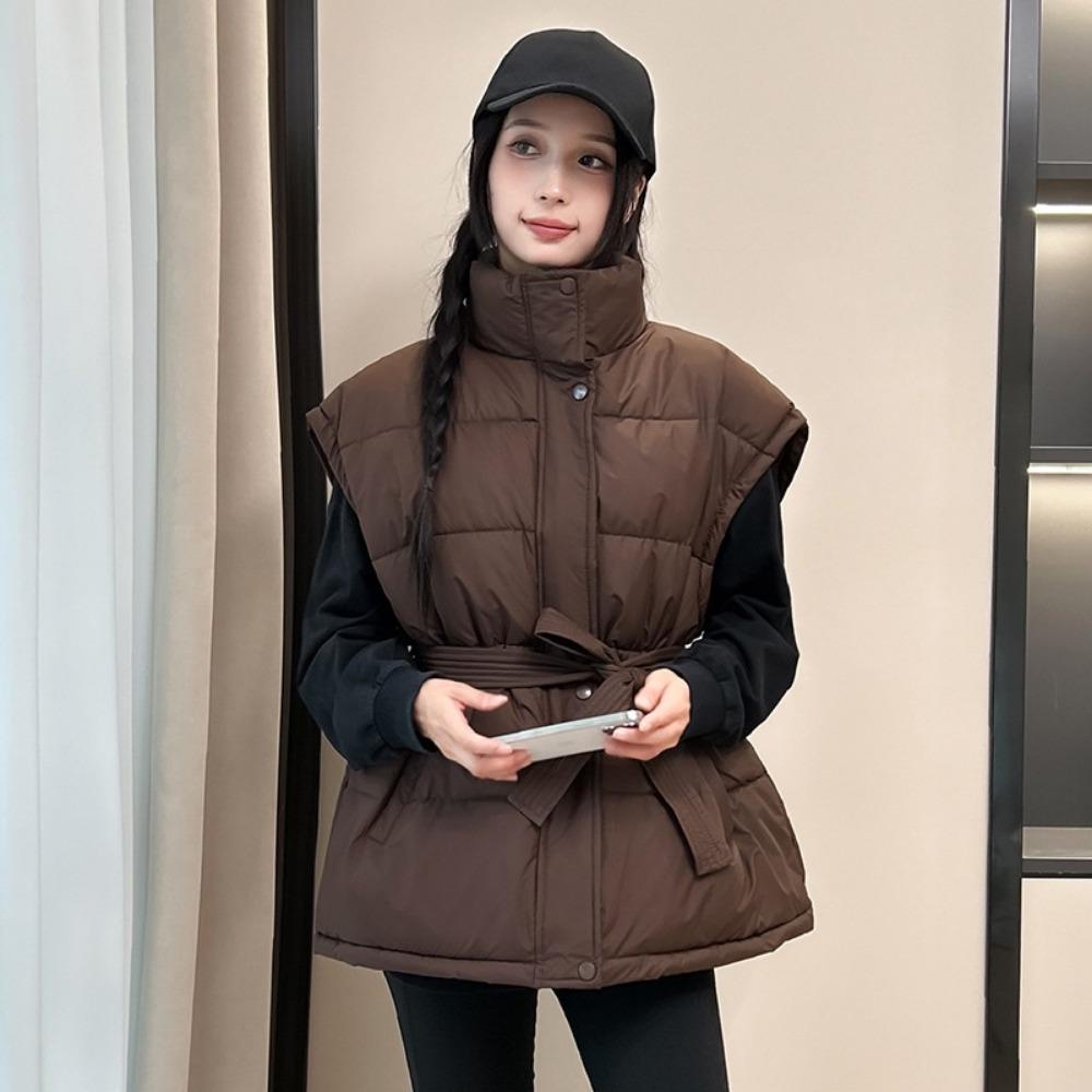 

Жилет женский осенне-зимний свободный с поясом, воротник-стойка, женский жилет-куртка XL кофейный