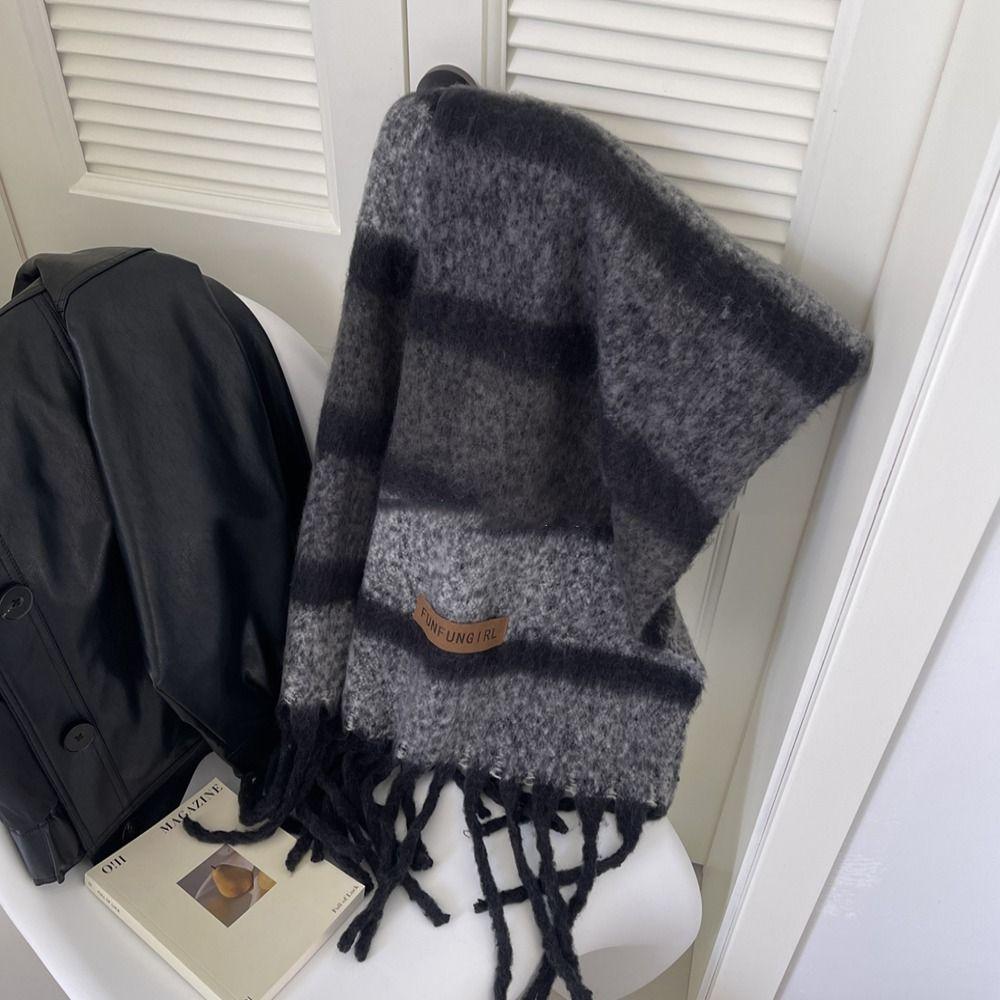 

Thickened Knitted Stripe Scarf Windproof Winter Scarves Retro Women s Cashmere Shawl Women/Men розовый