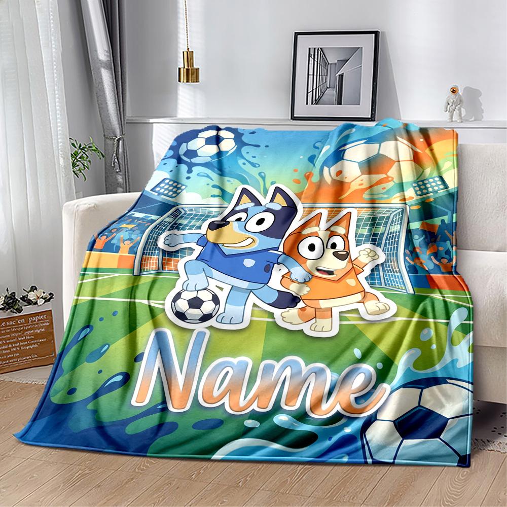 Soccer Fun Bluey Personalized Name Blanket Cozy Customizable Blanket Soft Warm Cozy for Seaside Office Picnics Couch for All Occasions