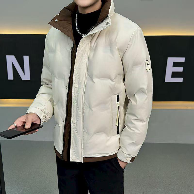 Men's Winter Stand-Collar Color Block Slim Down Jacket