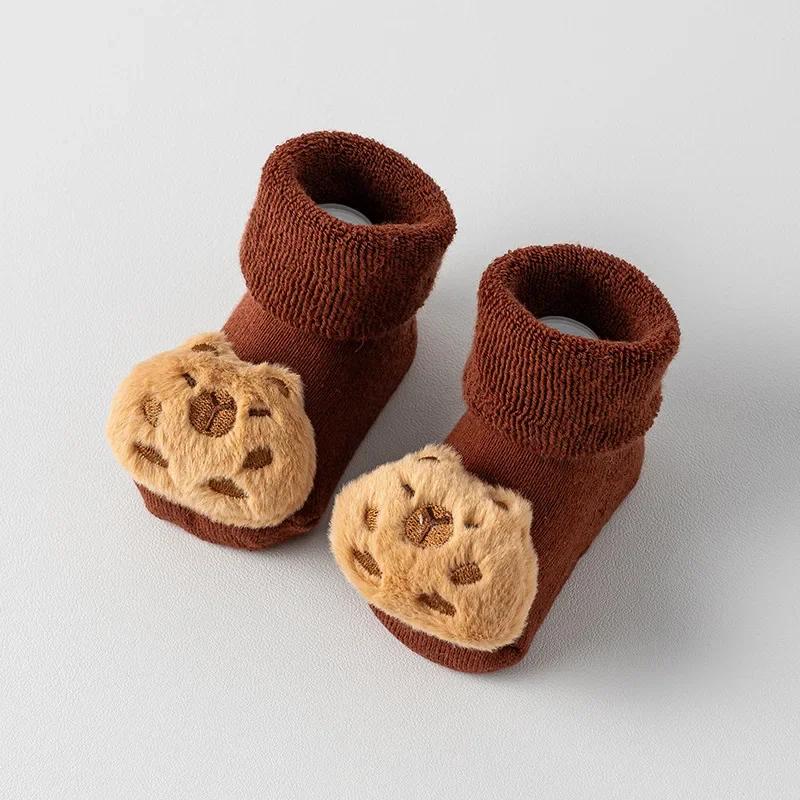 1 Pair Warm Terry Newborn Sock for Boy Girl Sweet Cartoon Animal Calf Sock for Toddler Autumn Winter Indoor Non-slip Floor Sock