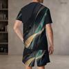 Men Plus Size Colorful Printed Round Neck Short Sleeve T Shirt Drawstring Pocket Shorts Two Piece Set