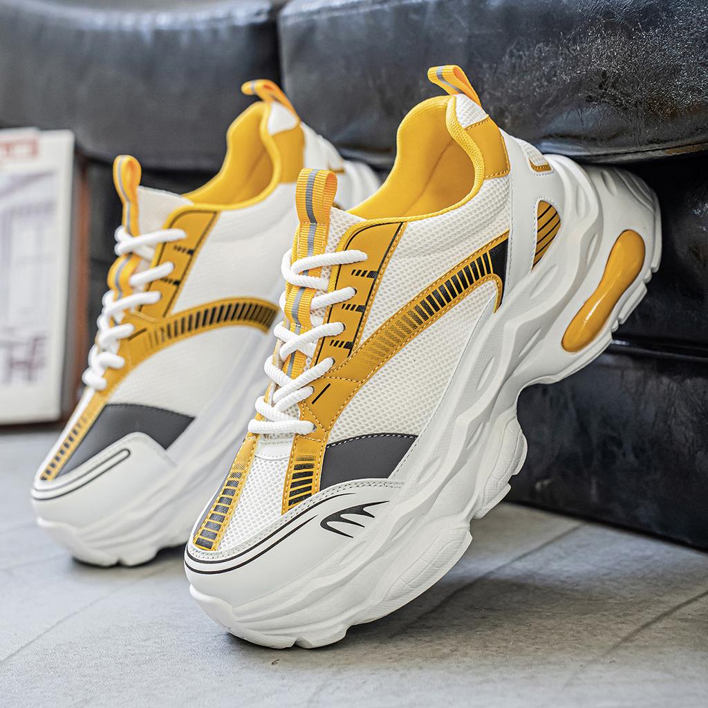 ForeignTrade FashionCasual Leather Mesh Splicing Trend Comfortable and Breathable Low Top Thick Sole Height Increasing Dad Shoes