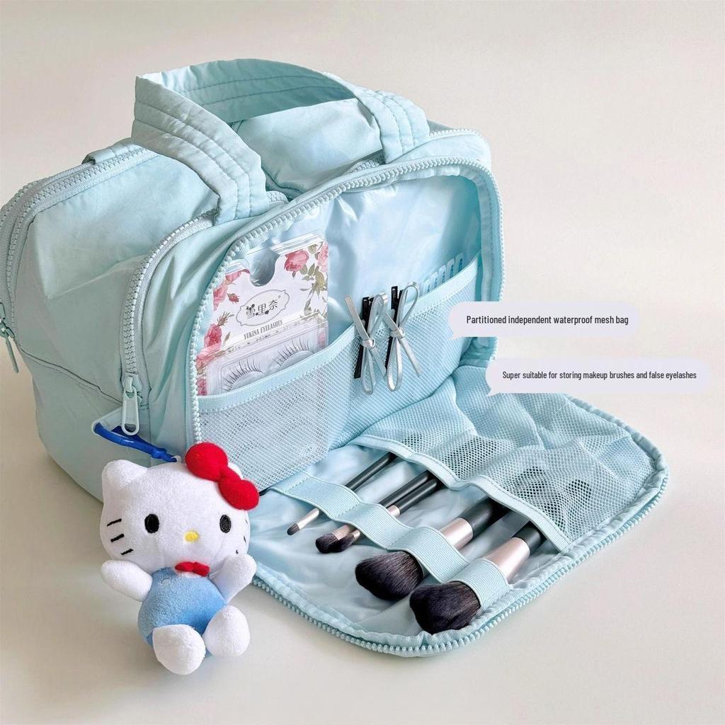 Large Double-Wide Fluffy Makeup & Toiletries Travel Bag for Women